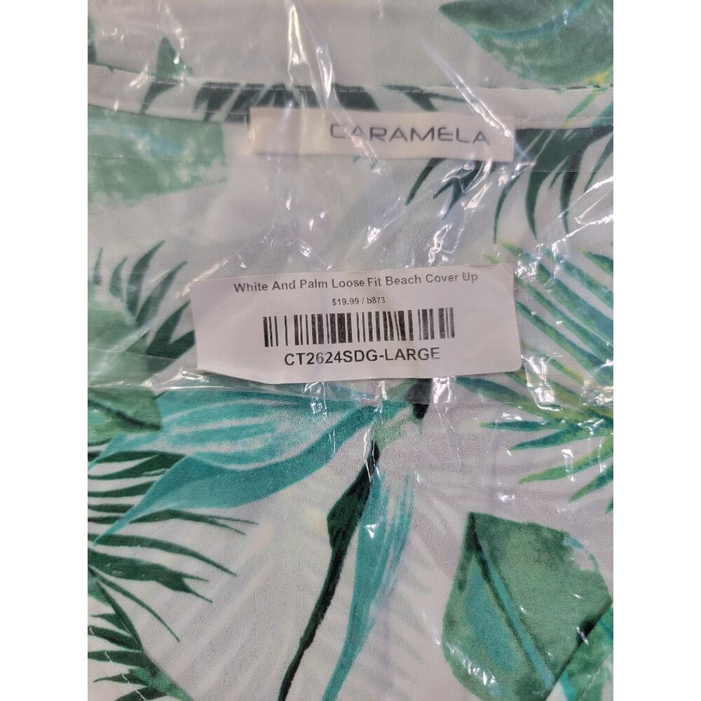 Caramela Beach Cover-up Womens Lrg Loose Fit Plam Leaf Design Polyester New - Picture 4 of 6